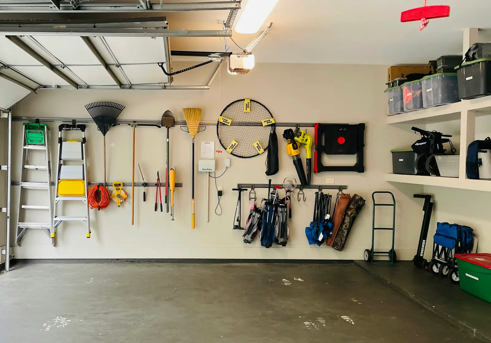 Home workshop with tools organized on the wall